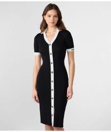 Karl Lagerfeld Contrast Stitch Collared Knit Dress at Karl Lagerfeld Paris