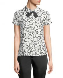 Karl Lagerfeld Floral Lace Short-Sleeve Bow Tie Top at Last Call