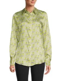 Karl Lagerfeld Geometric Satin Button Down Shirt in Chartreuse at Saks Off 5th