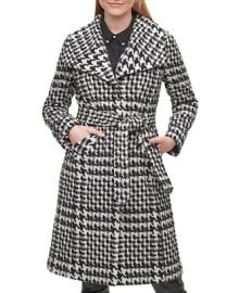 Karl Lagerfeld Paris Houndstooth Womens Single-Breasted Belted Coat - Macys at Macys