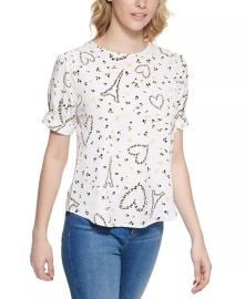 Karl Lagerfeld Paris Printed Short Sleeve Blouse  Reviews - Tops - Women - Macys at Macys