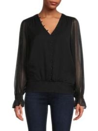 Karl Lagerfeld Paris Semi Sheer Puff Sleeve Blouson Top on SALE at Saks Off 5th