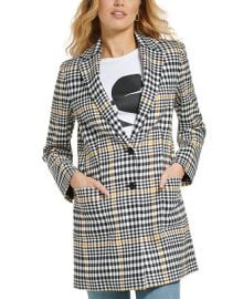 Karl Lagerfeld Paris Womens Plaid Mid-Length Button-Up Jacket - Macys at Macys