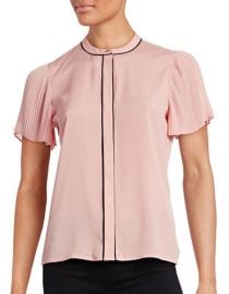 Karl Lagerfeld Pleated-Sleeve Contrast-Trim Blouse at Last Call