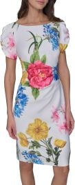Karl Lagerfeld Short Ruched Sleeve Jewel Neck Sheath Mini Dress at Amazon