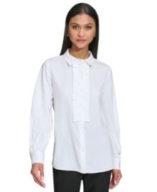 Karl Lagerfeld Women\'s Collared Pleat-Front Long-Sleeve Top at Macys