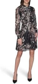 Karl Lagerfeld Womens Long Sleeve Printed Crinkle Chiffon Shirt Dress at Amazon