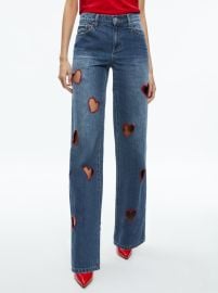 Karrie Embroidered Heart Cutout Jean In True Blues Dark Alice Olivia at Alice + Olivia