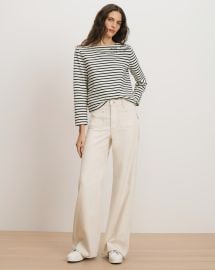 Kasey Patch-Pocket Wide-Leg Jean in Ecru at Veronica Beard