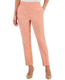 Kasper Womens Linen-Blend Mid-Rise Pull-On Cuffed Pants - Macys at Macys