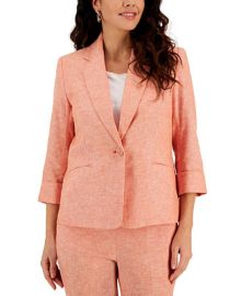 Kasper Womens Linen-Blend One-Button 34-Sleeve Blazer - Macys at Macys