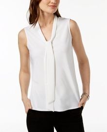 Kasper Womens Sleeveless Tie-Neck Top Regular and Petite Sizes - Macys at Macys