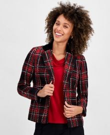 Kasper Womenx27s Plaid Tweed Blazer Regular amp Petite - Macyx27s at Macys