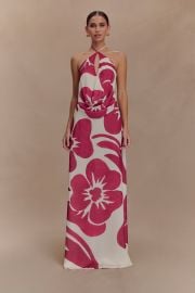 Katalina Chiffon Maxi Skirt - Red Deco Fleur Print MESHKI US at Meshki