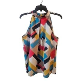 Kate Hill Tops Kate Hill Abstract Halter Neck Top Size 4 Multicolor Blue Beige Orange Poshmark at Poshmark