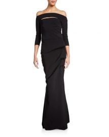 Kate Long-Sleeve Gathered Trumpet Evening Gown at Neiman Marcus