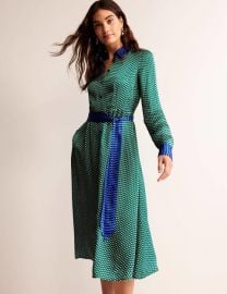 Kate Satin Shirt Dress - Bright Green Geo Daze Boden US at Boden