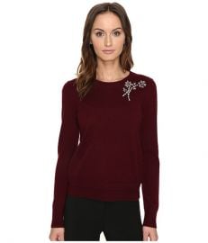 Kate Spade New York Embellished Brooch Sweater Midnight Wine at 6pm