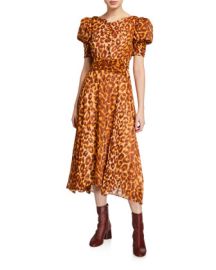 Kate Spade Panthera clip dot puff sleeve dress at Neiman Marcus