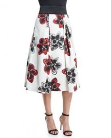 Katie Magnolia-Print Pleated Midi Skirt at Neiman Marcus