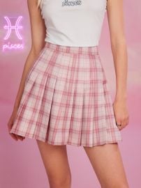 Kawaii Pisces Plaid Pleated Skirt USA at Shein