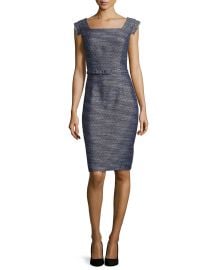 Kay Unger New York Tweed Sheath Dress  Navy   Neiman Marcus at Neiman Marcus