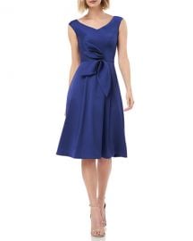 Kay Unger New York V-Neck Sleeveless Mikado Cocktail Dress w  3D Bow Detail at Neiman Marcus