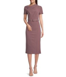 Kay Unger Stretch Asymmetrical Neck Short Sleeve Midi Dress Dillardx27s at Dillards