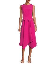 Kay Unger Stretch Sleeveless Asymmetrical Hem Flared Skirt Peplum Midi Dress at Dillards