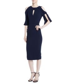 Keeling Keyhole Slit-Sleeve Midi Crepe Sheath Dress at Bergdorf Goodman