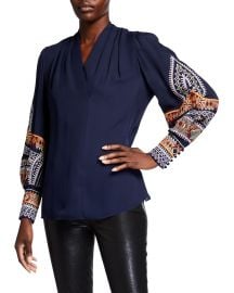 Keely V-Neck Silk Blouse with Embroidery at Neiman Marcus