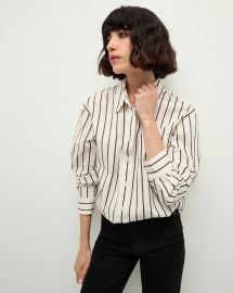 Keiko Stretch-Cotton Shirt in Striped Ivory at Veronica Beard