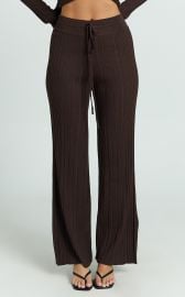 Kelsey Pants - High Drawstring Waist Knit Pants in Chocolate Showpo USA at Showpo