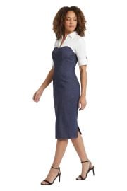 Kendal Elbow Sleeve Denim Collared Sheath at Maggy London