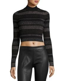 Kendall   Kylie Metallic Striped Open-Back Mock-Neck Crop Top at Neiman Marcus