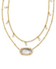 Kendra Scott 14k Gold-Plated Imitation Pearl Stone 19 Adjustable Layered Pendant Necklace - Macys at Macys