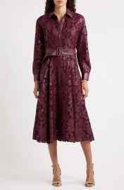 Kennedy Faux Leather Trim Lace Shirtdress at Nordstrom
