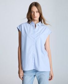 Kenneth Cole Womens Cotton Striped Drop-Shoulder Shirt - Macys at Macys