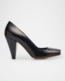 Khaite Cedar Leather Square-Toe Pumps at Neiman Marcus