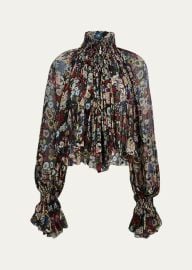 Khaite Durer Floral Silk Balloon Sleeve Peasant Top at Bergdorf Goodman
