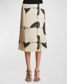 Khaite Levy Bird-Print Pleated Midi Skirt at Neiman Marcus