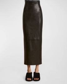 Khaite Loxley Fitted Leather Skirt at Neiman Marcus