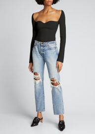 Khaite Maddy Notched Ribbed-Knit Top - at Bergdorf Goodman