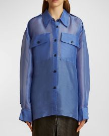 Khaite Missa Sheer Silk Collared Top at Neiman Marcus