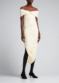 Khaite Spence Off-the-Shoulder Ruched Midi Dress - at Bergdorf Goodman