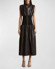 Khaite Uni Ribbed Waist Leather Dress at Neiman Marcus