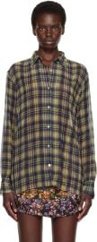 Khaki & Navy Pleated Shirt at ssense