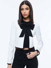 Kidman Bow Front Cropped Jacket In Off Whiteblack Alice Olivia at Alice + Olivia