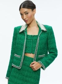 Kidman Pearl Embellished Collared Jacket In Light Emerald Alice And Olivia at Alice + Olivia