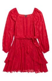 Kids\' Burnout Long Sleeve Tie Belt Chiffon Party Dress at Nordstrom Rack